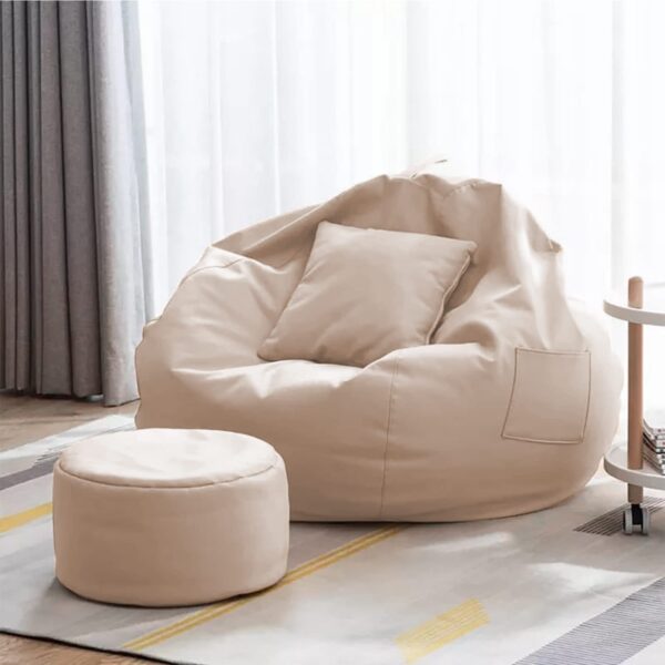 GUNJ 3XL Bean Bag Cover with Footrest & Cushion Without Beans Filling Pack of-3 Pcs(Beige) - Image 2