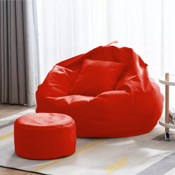 GUNJ 3XL Bean Bag Cover with Footrest & Cushion Without Beans Filling Pack of-3 Pcs(Red) - Image 2