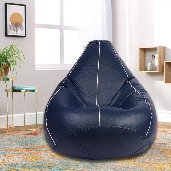 GUNJ 2XL Teardrop Navy With White Piping Bean Bag Cover (Without Beans)