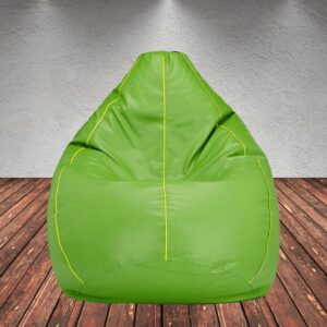 GUNJ 2XL Teardrop Green With Yellow Piping Bean Bag Cover (Without Beans)
