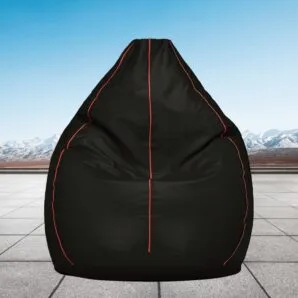 GUNJ 3XL Teardrop Black With Red Piping Bean Bag Cover (Without Beans)