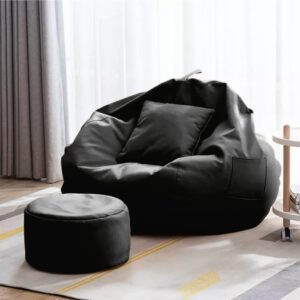 GUNJ 3XL Bean Bag Cover with Footrest & Cushion Without Beans Filling Pack of-3 Pcs(Black)