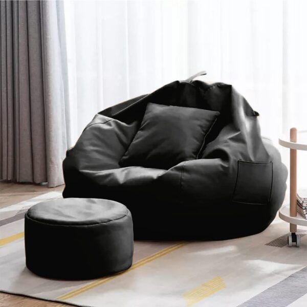 GUNJ 3XL Bean Bag Cover with Footrest & Cushion Without Beans Filling Pack of-3 Pcs(Black)