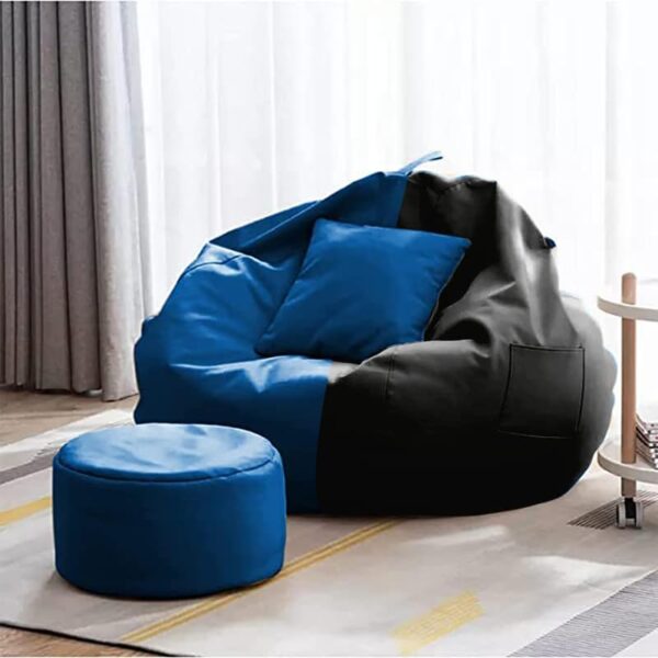 GUNJ 3XL Bean Bag Cover with Footrest & Cushion Without Beans Filling Pack of-3 Pcs(Black & Blue) - Image 2