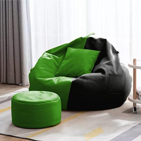 GUNJ 3XL Bean Bag Cover with Footrest & Cushion Without Beans Filling Pack of-3 Pcs(Black & Green) - Image 2