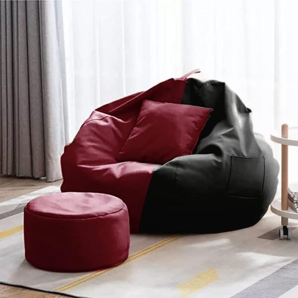 GUNJ 3XL Bean Bag Cover with Footrest & Cushion Without Beans Filling Pack of-3 Pcs(Black & Maroon) - Image 2