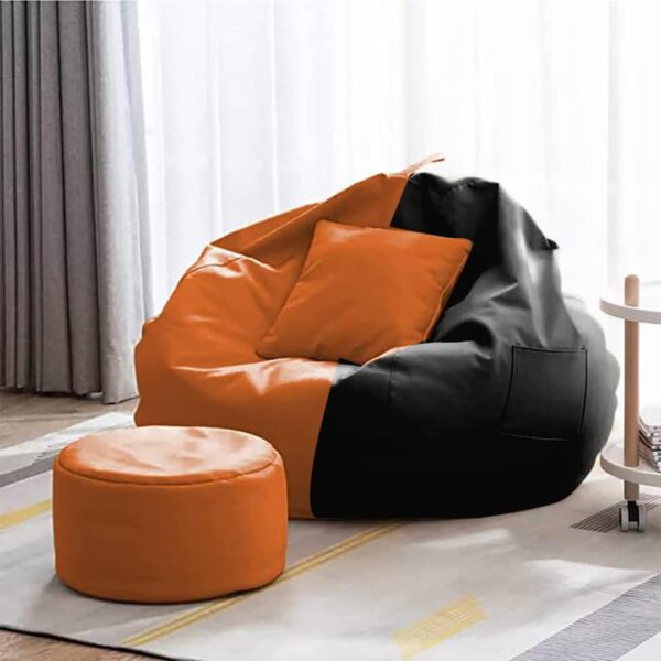 GUNJ 3XL Bean Bag Cover with Footrest & Cushion Without Beans Filling Pack of-3 Pcs(Black & Orange) - Image 2