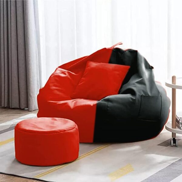 GUNJ 3XL Bean Bag Cover with Footrest & Cushion Without Beans Filling Pack of-3 Pcs(Black & Red) - Image 2