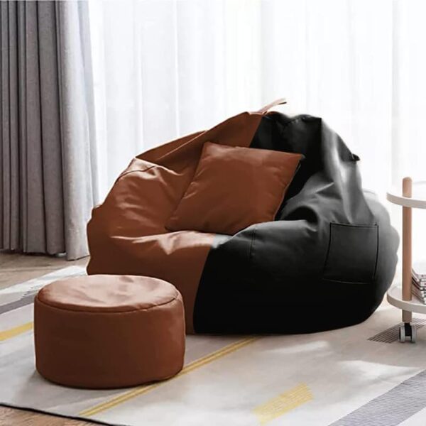 GUNJ 3XL Bean Bag Cover with Footrest & Cushion Without Beans Filling Pack of-3 Pcs(Black & Tan) - Image 2