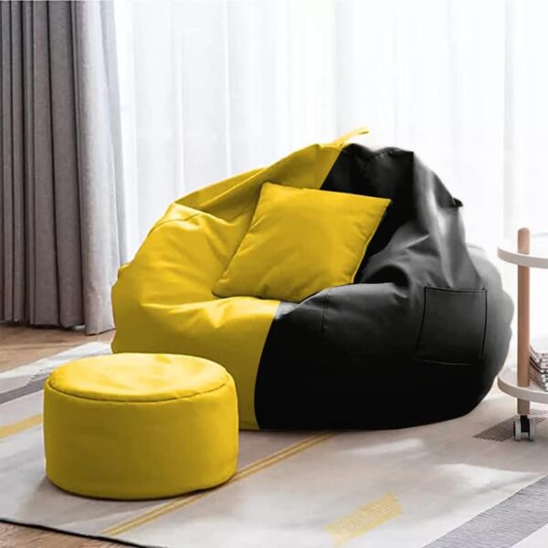 GUNJ 3XL Bean Bag Cover with Footrest & Cushion Without Beans Filling Pack of-3 Pcs(Black & Yellow) - Image 2