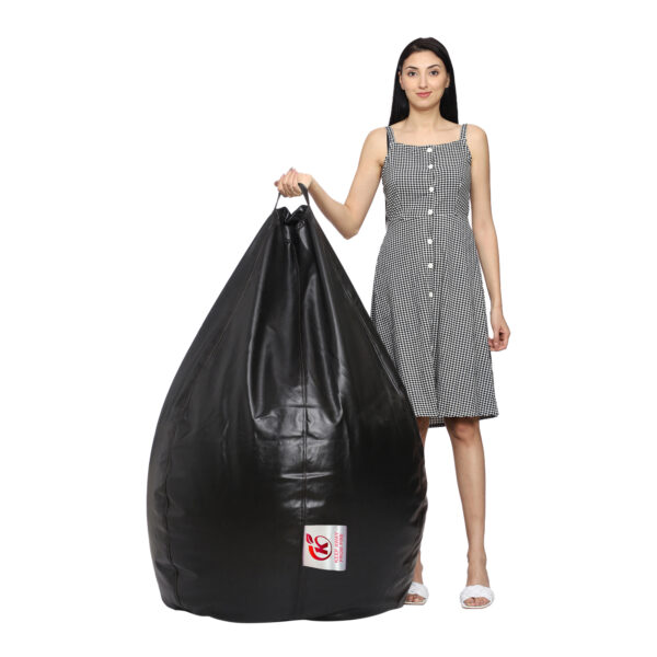 GUNJ XXL Artificial Leather Teardrop & Footstool Bean Bag Cover Pack of-2 (Without Bean Filling (Black) - Image 4