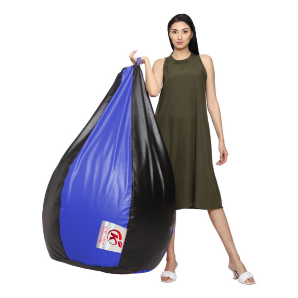 GUNJ XXL Artificial Leather Teardrop & Footstool Bean Bag Cover Pack of-2 (Without Bean Filling (Black & Blue) - Image 4