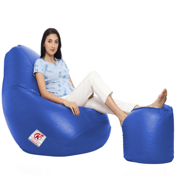 GUNJ XXL Artificial Leather Teardrop & Footstool Bean Bag Cover Pack of-2 (Without Bean Filling (Blue) - Image 2