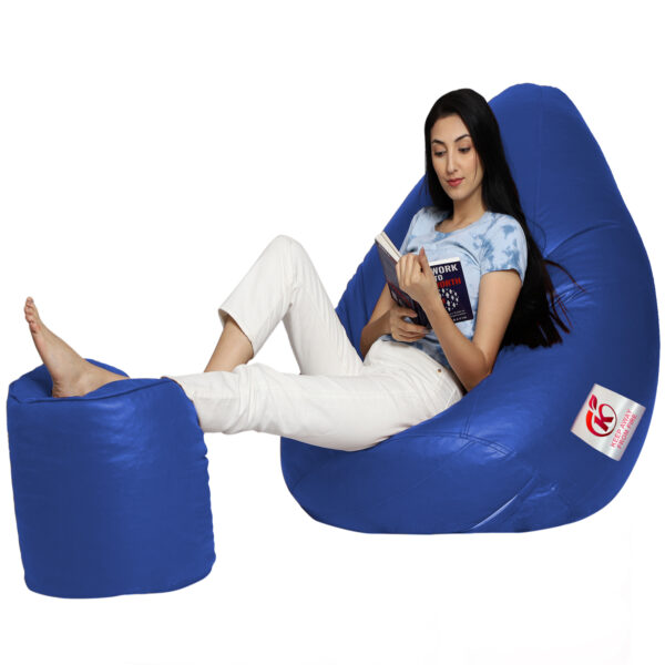 GUNJ XXL Artificial Leather Teardrop & Footstool Bean Bag Cover Pack of-2 (Without Bean Filling (Blue) - Image 3