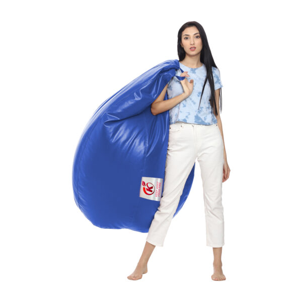 GUNJ XXL Artificial Leather Teardrop & Footstool Bean Bag Cover Pack of-2 (Without Bean Filling (Blue) - Image 4