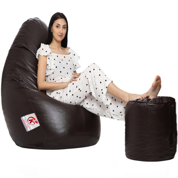 GUNJ XXL Artificial Leather Teardrop & Footstool Bean Bag Cover Pack of-2 (Without Bean Filling (Brown) - Image 2