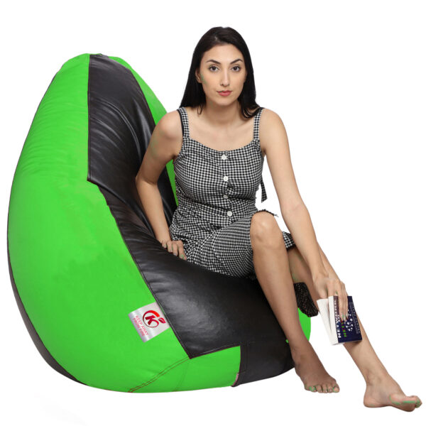 GUNJ 3XL Tear Drop Bean Bag Cover (Without Beans) (Black, Green) - Image 2