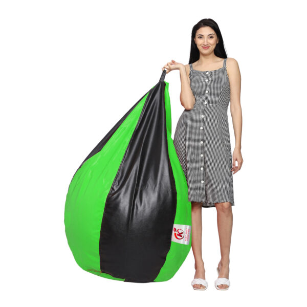 GUNJ XXL Artificial Leather Teardrop & Footstool Bean Bag Cover Pack of-2 (Without Bean Filling (Black & Green) - Image 3