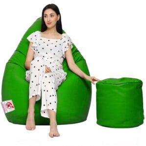 GUNJ XXL Artificial Leather Teardrop & Footstool Bean Bag Cover Pack of-2 (Without Bean Filling (Green)