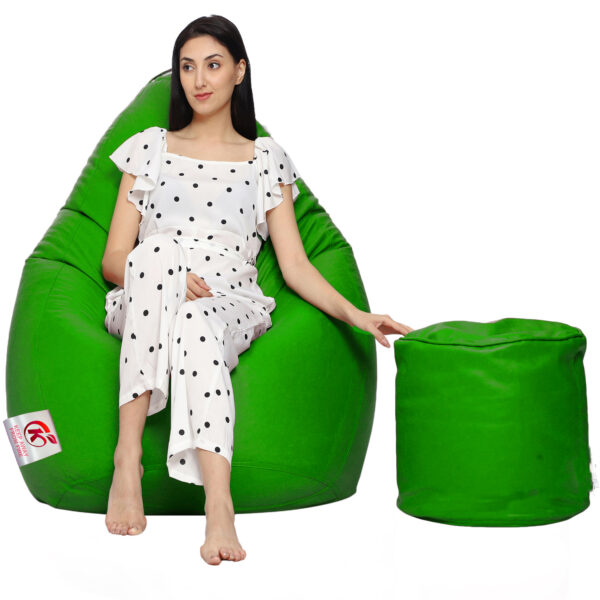 GUNJ XXL Artificial Leather Teardrop & Footstool Bean Bag Cover Pack of-2 (Without Bean Filling (Green)