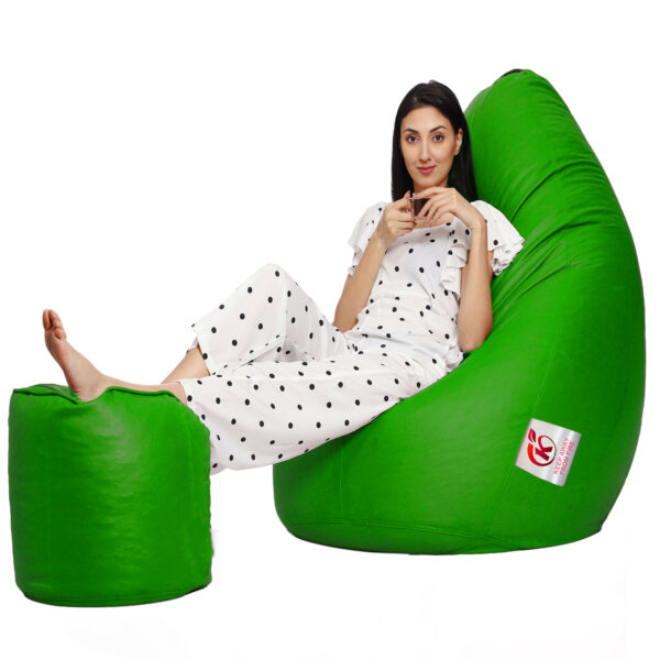 GUNJ XXL Artificial Leather Teardrop & Footstool Bean Bag Cover Pack of-2 (Without Bean Filling (Green) - Image 2