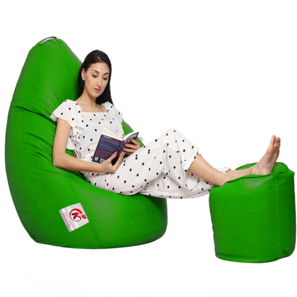 GUNJ XXL Artificial Leather Teardrop & Footstool Bean Bag Cover Pack of-2 (Without Bean Filling (Green) - Image 3