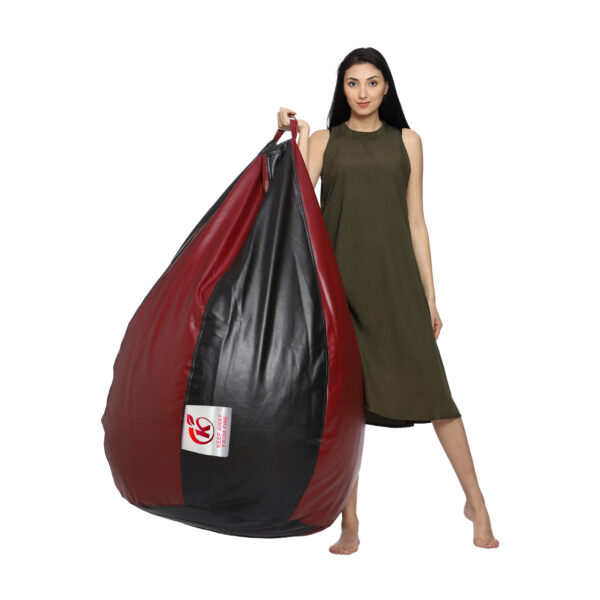 GUNJ XXL Artificial Leather Teardrop & Footstool Bean Bag Cover Pack of-2 (Without Bean Filling (Black & Maroon) - Image 4