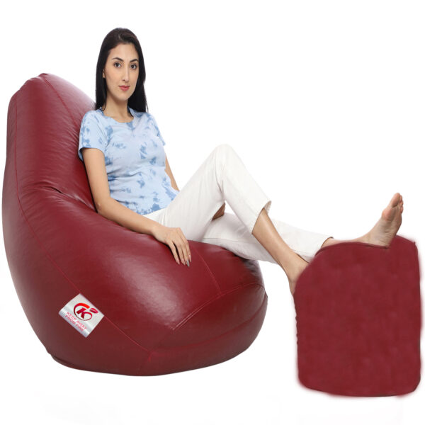 GUNJ XXL Artificial Leather Teardrop & Footstool Bean Bag Cover Pack of-2 (Without Bean Filling (Maroon) - Image 2