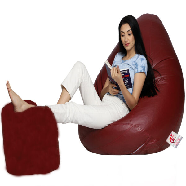 GUNJ XXL Artificial Leather Teardrop & Footstool Bean Bag Cover Pack of-2 (Without Bean Filling (Maroon) - Image 3