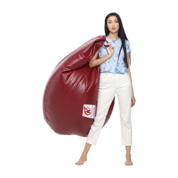 GUNJ XXL Artificial Leather Teardrop & Footstool Bean Bag Cover Pack of-2 (Without Bean Filling (Maroon) - Image 4