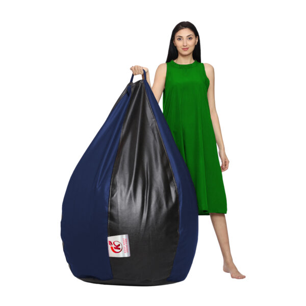 GUNJ XXL Artificial Leather Teardrop & Footstool Bean Bag Cover Pack of-2 (Without Bean Filling (Black & Navy) - Image 4
