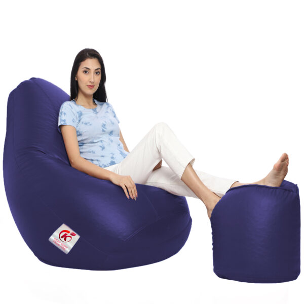 GUNJ XXL Artificial Leather Teardrop & Footstool Bean Bag Cover Pack of-2 (Without Bean Filling (Navy) - Image 2