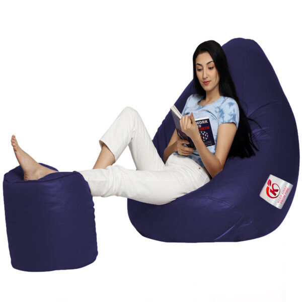 GUNJ XXL Artificial Leather Teardrop & Footstool Bean Bag Cover Pack of-2 (Without Bean Filling (Navy) - Image 3