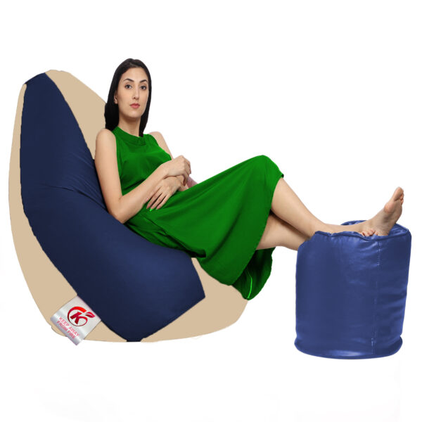 GUNJ XXL Artificial Leather Teardrop & Footstool Bean Bag Cover Pack of-2 (Without Bean Filling (Navy &Cream) - Image 2