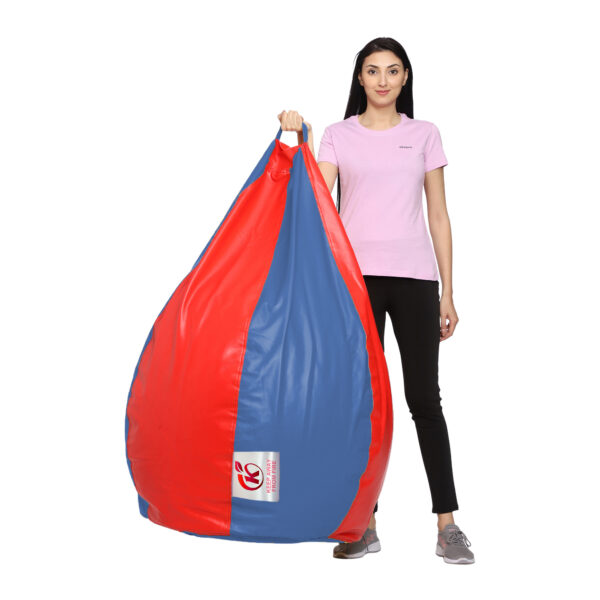 GUNJ XXL Artificial Leather Teardrop & Footstool Bean Bag Cover Pack of-2 (Without Bean Filling (Navy &Red) - Image 4