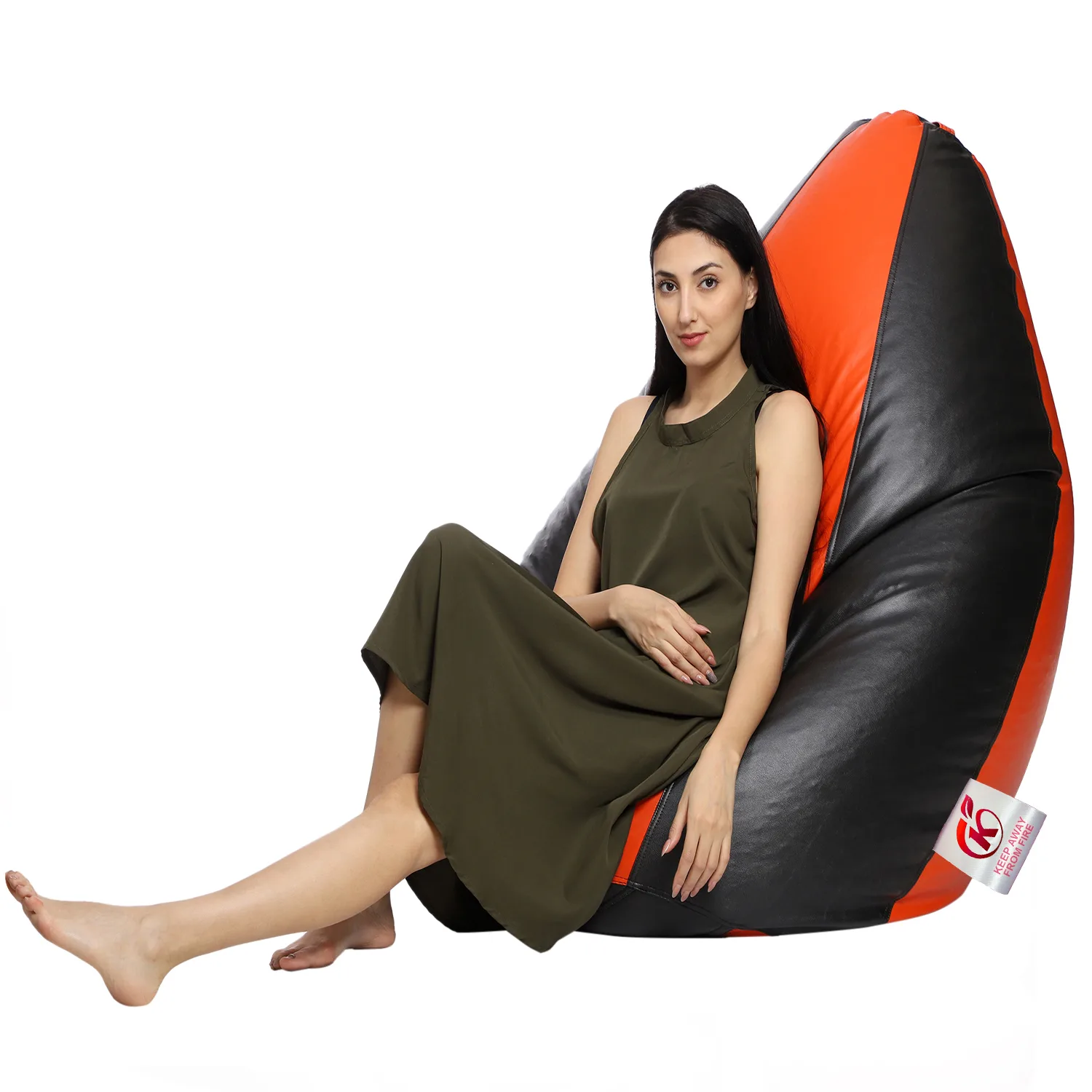 GUNJ 2XL Tear Drop Bean Bag Cover (Without Beans) (Black, Orange) - Image 2
