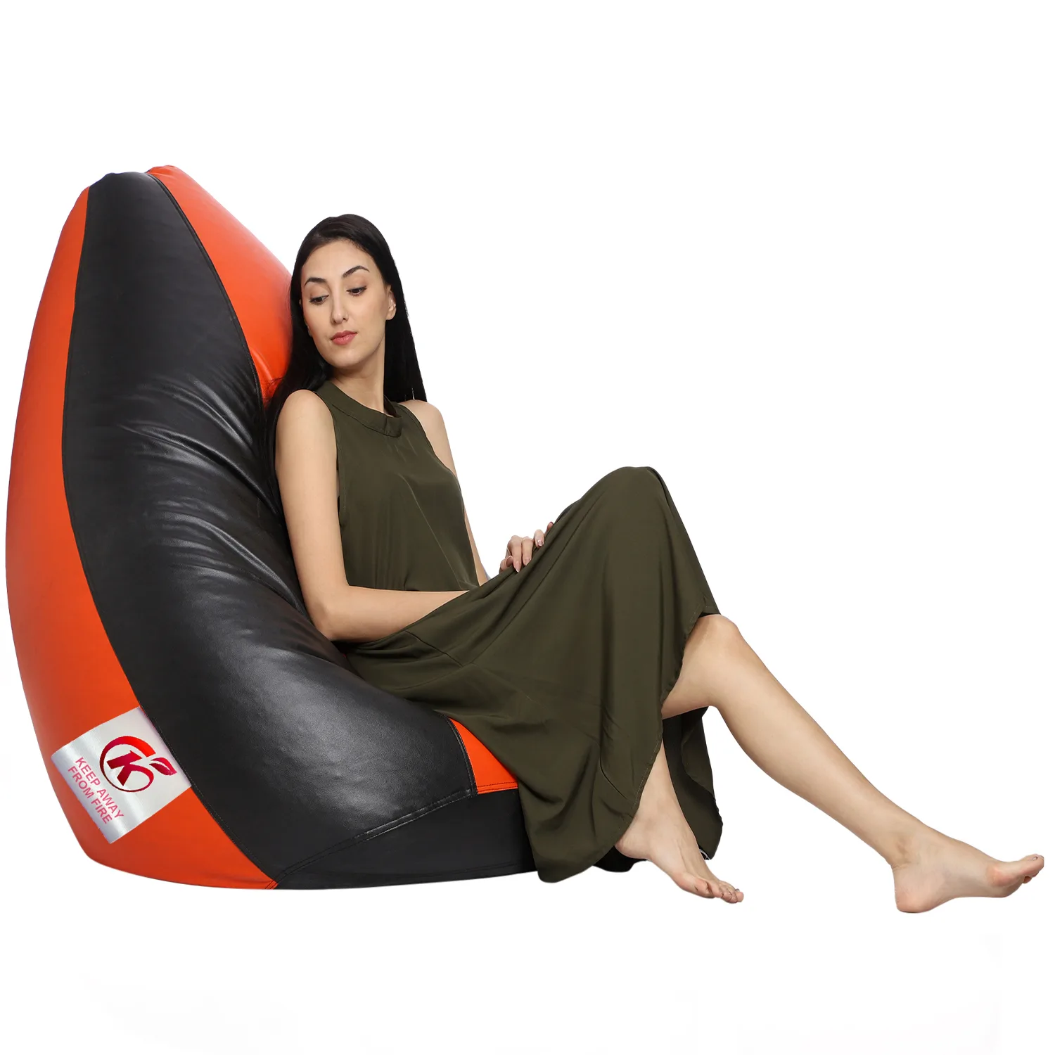 GUNJ 2XL Tear Drop Bean Bag Cover (Without Beans) (Black, Orange) - Image 3