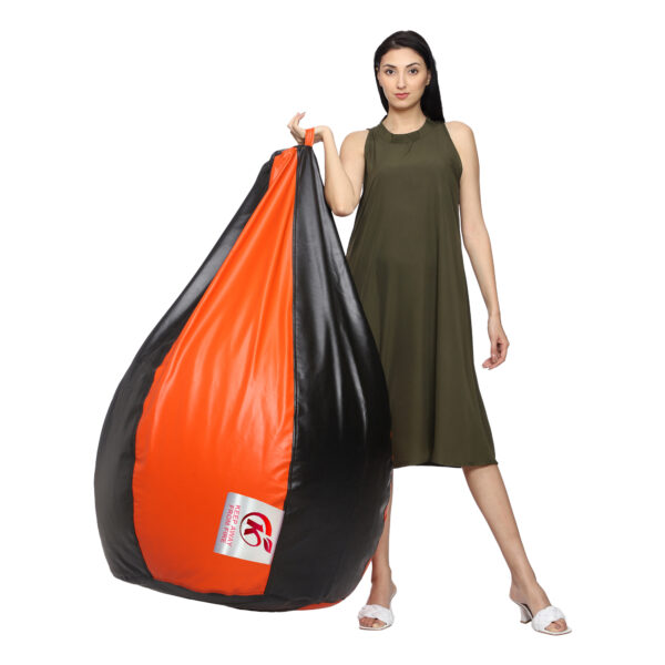 GUNJ XXL Artificial Leather Teardrop & Footstool Bean Bag Cover Pack of-2 (Without Bean Filling (Orange & Black) - Image 4