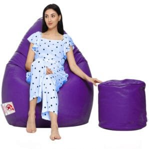 GUNJ XXL Artificial Leather Teardrop & Footstool Bean Bag Cover Pack of-2 (Without Bean Filling (Purple)