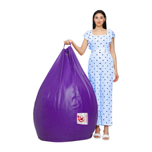 GUNJ XXL Artificial Leather Teardrop & Footstool Bean Bag Cover Pack of-2 (Without Bean Filling (Purple) - Image 4