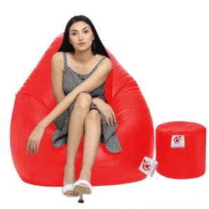 GUNJ XXL Artificial Leather Teardrop & Footstool Bean Bag Cover Pack of-2 (Without Bean Filling (Red)