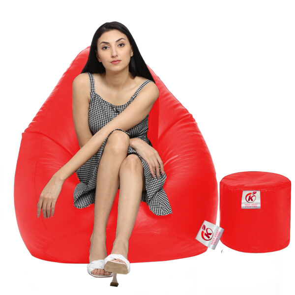 GUNJ XXL Artificial Leather Teardrop & Footstool Bean Bag Cover Pack of-2 (Without Bean Filling (Red)