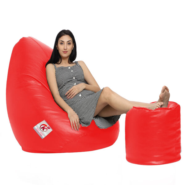 GUNJ XXL Artificial Leather Teardrop & Footstool Bean Bag Cover Pack of-2 (Without Bean Filling (Red) - Image 3
