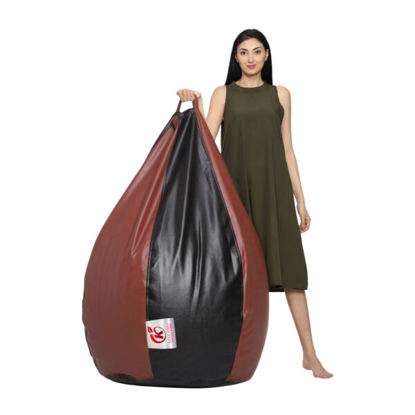 GUNJ XXL Artificial Leather Teardrop & Footstool Bean Bag Cover Pack of-2 (Without Bean Filling (Tan & Black) - Image 4