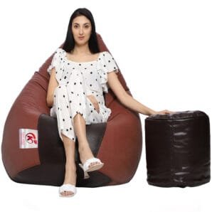 GUNJ XXL Artificial Leather Teardrop & Footstool Bean Bag Cover Pack of-2 (Without Bean Filling (Tan & Brown)