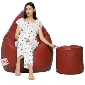 GUNJ XXL Artificial Leather Teardrop & Footstool Bean Bag Cover Pack of-2 (Without Bean Filling (Tan)
