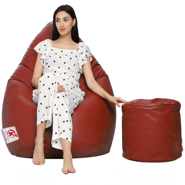 GUNJ XXL Artificial Leather Teardrop & Footstool Bean Bag Cover Pack of-2 (Without Bean Filling (Tan)