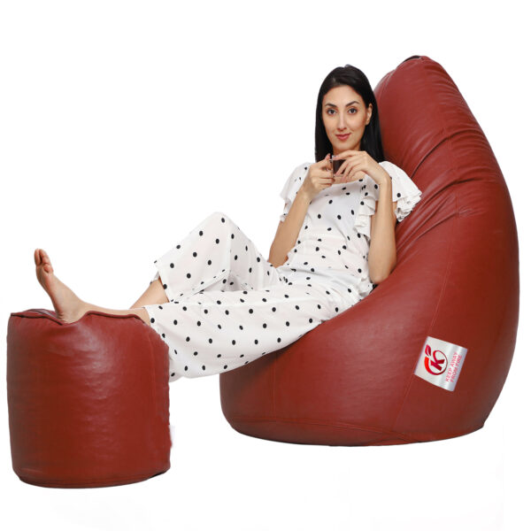 GUNJ XXL Artificial Leather Teardrop & Footstool Bean Bag Cover Pack of-2 (Without Bean Filling (Tan) - Image 3
