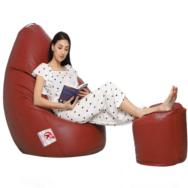 GUNJ XXL Artificial Leather Teardrop & Footstool Bean Bag Cover Pack of-2 (Without Bean Filling (Tan) - Image 4