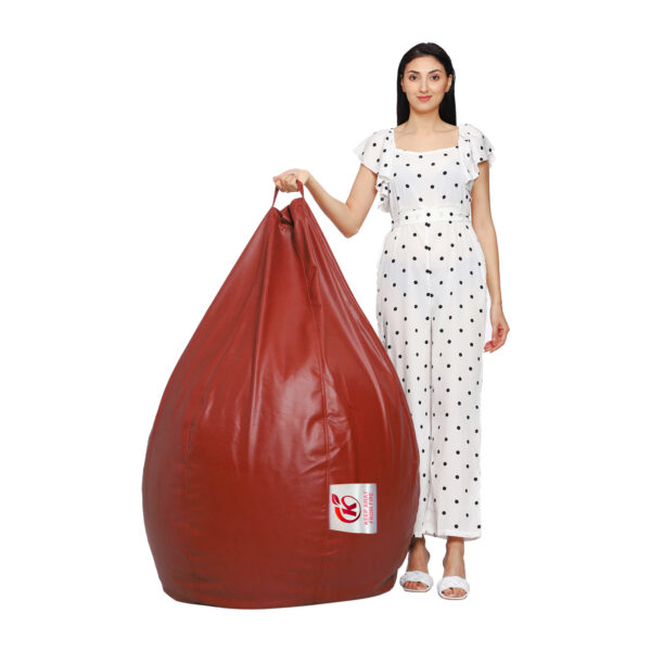 GUNJ XXL Artificial Leather Teardrop & Footstool Bean Bag Cover Pack of-2 (Without Bean Filling (Tan) - Image 2